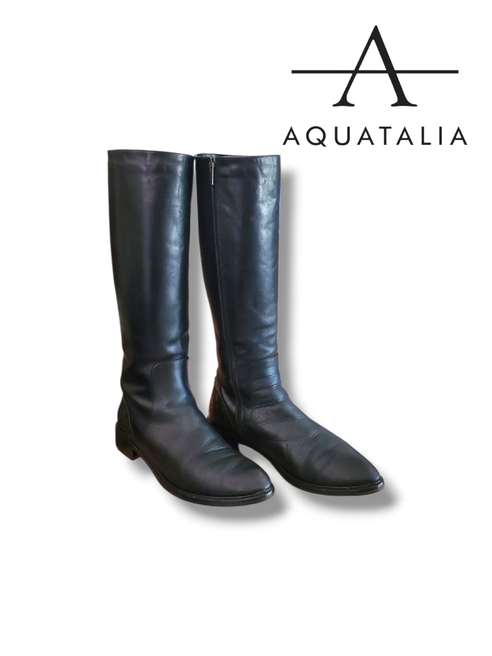 Aquatalia Geneva Calf Elastic Womens Black Leather Zipper Knee High Riding Boots - Picture 4 of 14